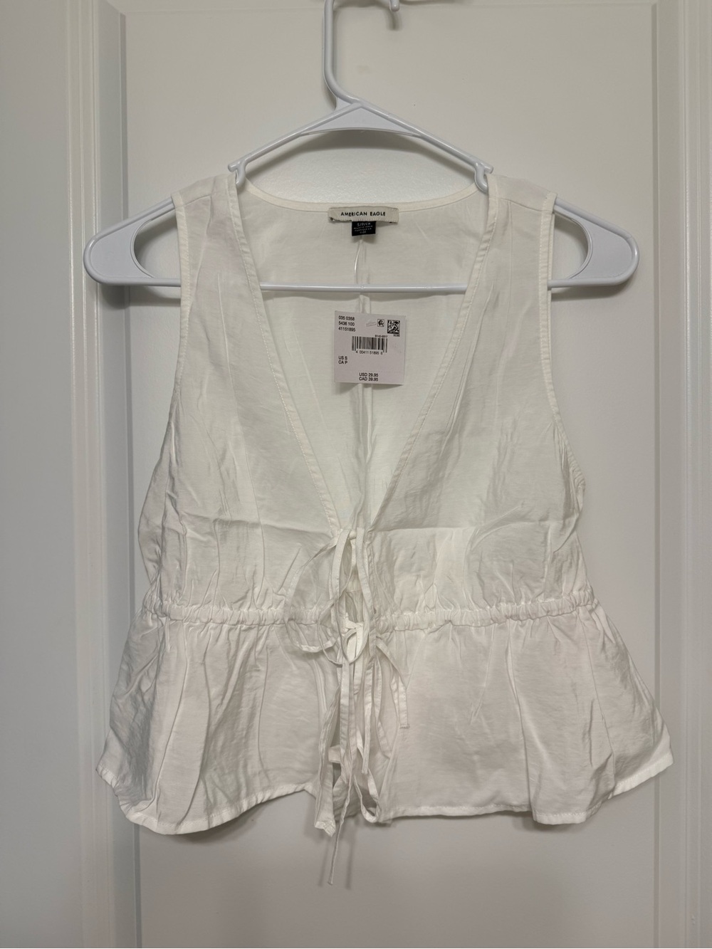 American Eagle Outfitters White Tie-Front Peplum Camisole